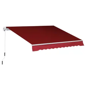 Outsunny 2.5m x 2m Garden Patio Manual Awning Canopy w/ Winding Handle Red