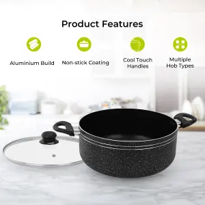 Royalford 24Cm Casserole Dish with Tempered Glass Lid Cooking Pot, Induction Stockpot Saucepan with Non-Stick Coating