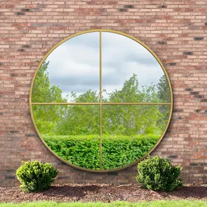 MirrorOutlet The Genestra Gold Extra Large Circular Window Metal Garden Wall Mirror 200cm x 200cm