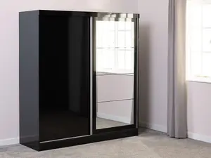 Nevada 2 Door Sliding Wardrobe in Black Gloss Finish