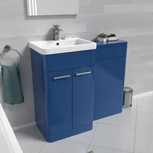 Nes Home Matt Blue 1000mm Freestanding Cabinet Ceramic Basin & WC Unit