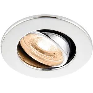 Recessed Tiltable Ceiling Downlight - Dimmable 8.5W Warm White LED Chrome Plate