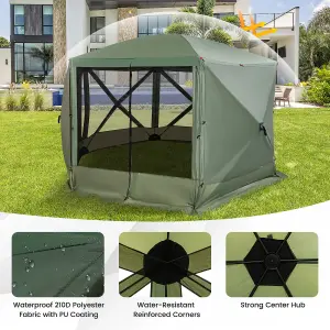 Costway 346 x 305 cm Pop-up Screen House Tent 6-Sided Camping Gazebo Instant Setup Hub Tent with Portable Carrying Bag