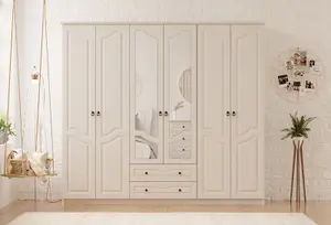 CHLOE 6 Door 2 Drawer Mirrored White Wardrobe