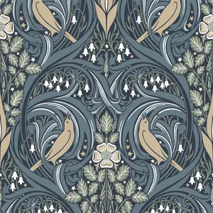 Galerie Arts and Crafts Blue Patterned Wallpaper