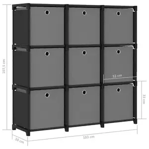 Berkfield 9-Cube Display Shelf with Boxes Black 103x30x107.5 cm Fabric