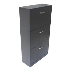 Grey SHOE CABINET 3 DRAWER STORAGE CUPBOARD