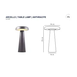 Nordlux Arcello Indoor Outdoor Metal Rechargeable Dimmable LED Table Light in Anthracite (H) 25cm