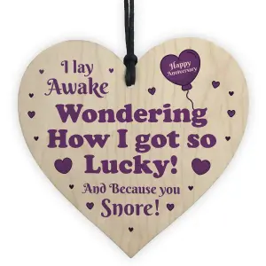 Funny Anniversary Gifts For Him Her Wood Heart Snore Boyfriend Husband Gift