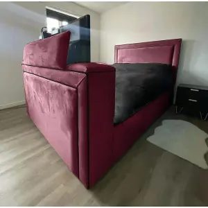 Bisham Plush Velvet Maroon TV Bed Frame