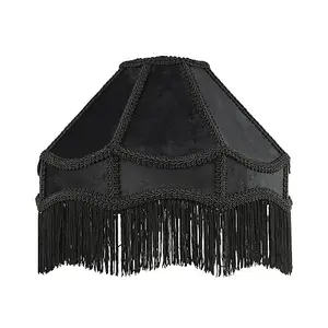 Traditional Victorian Empire Lamp Shade in Jet Black Velvet with Long Tassels