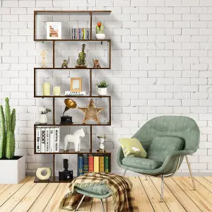 Costway 6-tier Bookcase Industrial S-Shaped Bookshelf Wooden Storage Display Rack