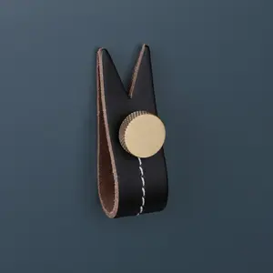 Brown Leather Handle With Stud Fixing - Brass