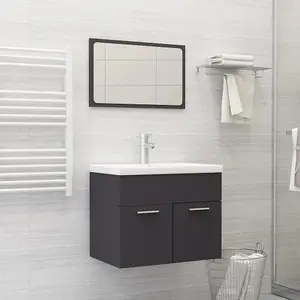 Berkfield 2 Piece Bathroom Furniture Set Grey Engineered Wood