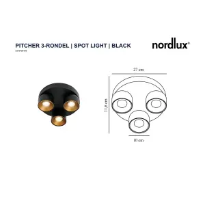 Nordlux Pitcher 3-Rondel Kitchen Dining Room Spot Light in Black 27cm Diameter