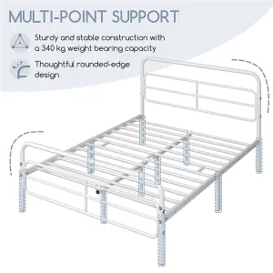 Yaheetech White 4ft6 Double Metal Bed Frame with Geometric Patterned Headboard and Footboard