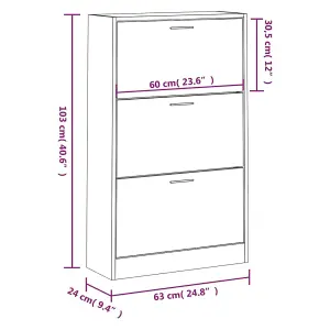 Berkfield Shoe Cabinet Black 63x24x103 cm Engineered Wood