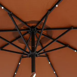 SunDaze 2.7M Coffee Garden Parasol with Solar LED Lights and Crank Tilt Mechanism Outdoor Patio Umbrella