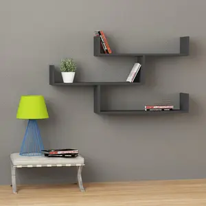 Summer-Louise 3 Piece Floating Shelf Wall Mounted Bookcase Anthracite