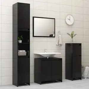 Berkfield Bathroom Cabinet High Gloss Black 60x33x61 cm Engineered Wood