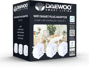 Daewoo Pack of 3 Wifi Smart Plug Socket Compatible with Smart Life Alexa Google Home Android with Energy Monitoring