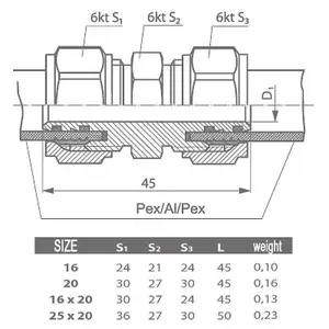 Invena 16x16mm PEX Compression Fittings Union