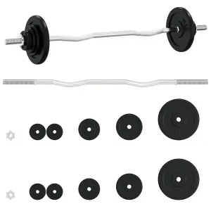 Barbell with Plates Set 30 kg Cast Iron & Chrome Plated Steel