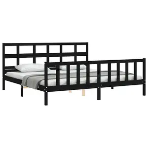 Berkfield Bed Frame with Headboard Black 200x200 cm Solid Wood