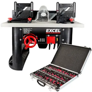 Excel Table Router Cutter 240V/1500W Black with 1/2in Shank Router Cutter Bit 35 Piece Set