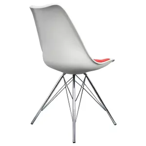 Soho White and Red Plastic Dining Chair with Chrome Metal Legs