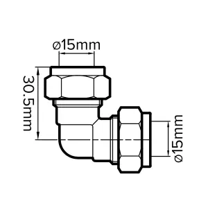 Plumbsure Compression 90° Pipe elbow (Dia)15mm 15mm