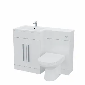 Nes Home Debra Bathroom White L-Shape LH Basin Vanity Unit BTW WC Toilet 1100mm