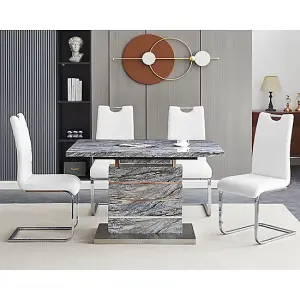 Parini Extendable Melange High Gloss Dining Table 4 White Chairs