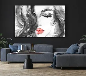 Watercolour Red Lips Canvas Print Wall Art - Medium 20 x 32 Inches