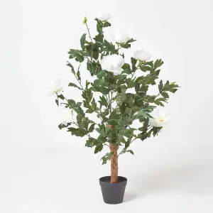 Homescapes Cream Artificial Peony Tree in Black Pot, 100 cm Tall