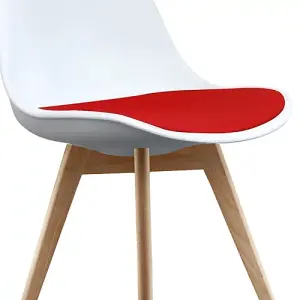 Soho White & Red Plastic Dining Chair with Squared Light Wood Legs