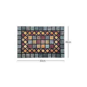 Nicoman Elegant Tile Mat Barrier Doormat Eco-Friendly Non-Slip Indoor/Outdoor Door Mat, Rectangular 60x40cm, Blue Border