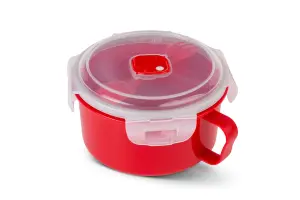 Good2Heat Plus Microwave Cookware Red Round Plastic Steam Vent Dishwasher Safe Food Storage Bowl with Spork 900ml