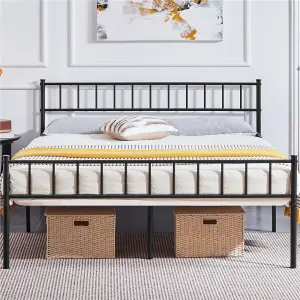 Yaheetech Black 5ft King Metal Bed Frame with Slatted Headboard and Footboard