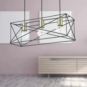 First Choice Lighting Geosphere Matt Black with Brushed Gold 3 Light Ceiling Light