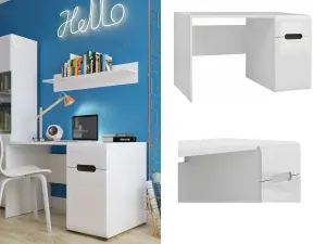 Desk with Drawer Computer Home Study Office Modern White Gloss Cabinet Storage WFH Azteca