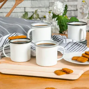 Argon Tableware - White Enamel Mugs - 375ml - Grey - Pack of 12