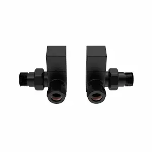 Rinse Bathrooms Modern Corner Towel Radiator Valves Square Twin Pack 1/2" x 15mm Black