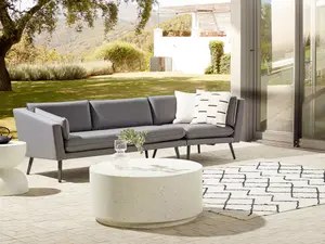 Outdoor Upholstered Sofa Garden Sofa LORETELLO Polyester Grey Right Hand 3 Seater