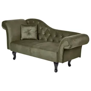 Left Hand Velvet Chaise Lounge Olive Green LATTES II