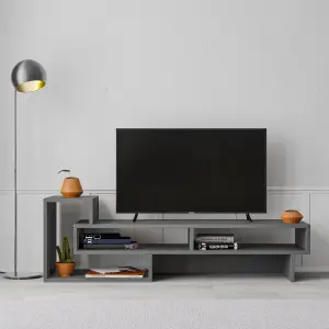 Decortie Tetra Modern TV Stand Open Shelves Multimedia Centre Anthracite Grey 43" TVs 136.5 cm Wide