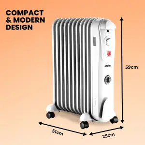 Schallen Portable Electric Slim Oil Filled Radiator Heater with Adjustable Temperature Thermostat 2500W  11 Fin