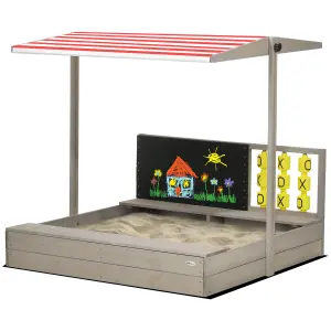 Outsunny Kids Wooden Sandpit, Children Sandbox w/ Non-Woven Fabric, Canopy