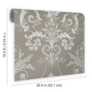 Laura Ashley Josette Steel Damask Smooth Wallpaper