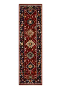 Persian Red Traditional Geometric Bordered Wool Rug for Living Room & Bedroom-80cm X 150cm